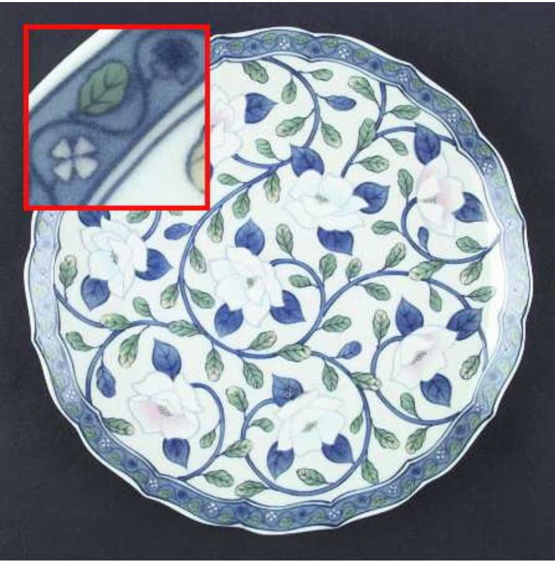 Luncheon Plates with White Flowers Blue Stem Vines 9 1/2" (2) by Maebata (New) - Timeless Treasures Emporium1