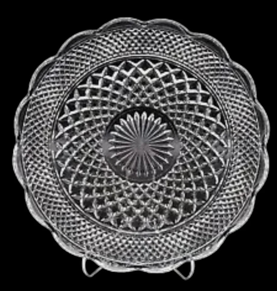 Anchor Hocking Wexford Torte Diamond Cut Clear Glass Cake/Sandwich/Plate/Tray Serving Platter w/Sunburst Pattern and Cupped Scalloped Edge - Timeless Treasures Emporium1