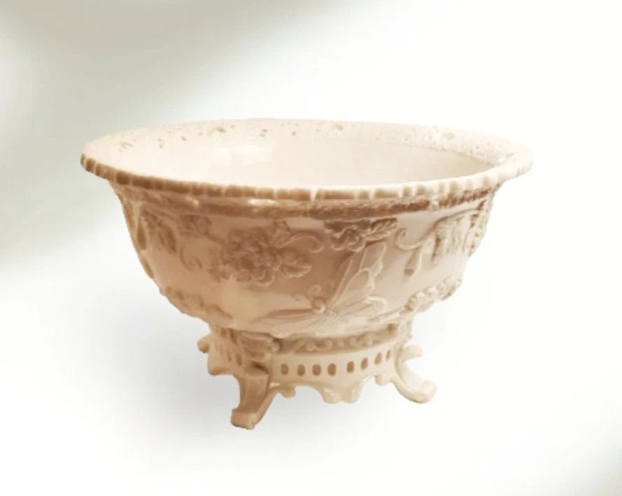 Antique Carved Pure Ivory Footed Fruit Bowl | Water Basin ~ 13.75" Christmas Tableware ~ 19th Century ~ from India - Timeless Treasures Emporium1