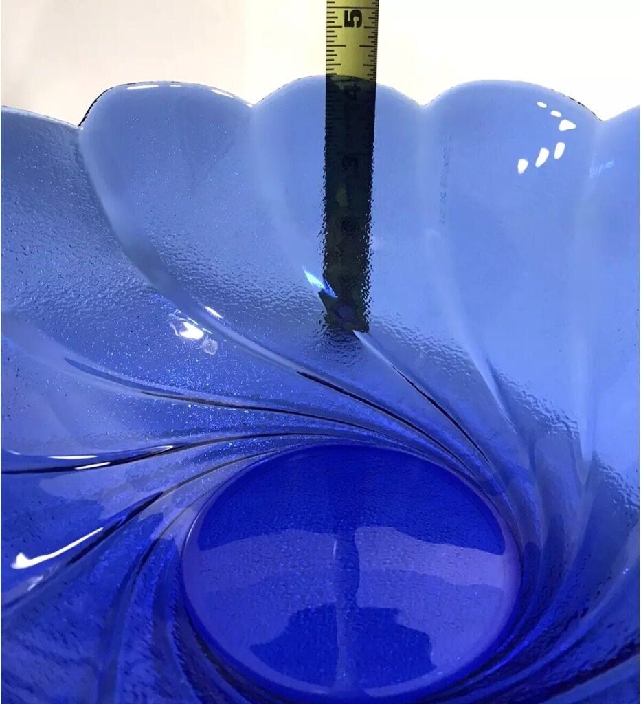 Arcoroc Cobalt Swirl Bowl Console or Centerpiece Scalloped Edge Textured Glass - Timeless Treasures Emporium1