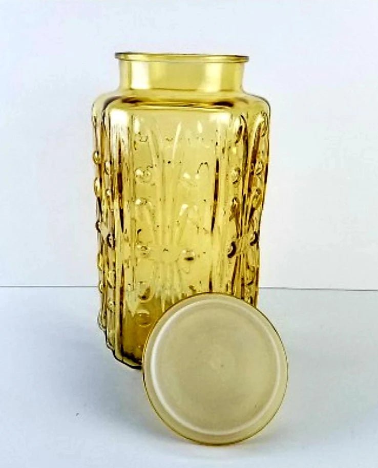 Beautiful L.E. Smith Atterbury Amber Depression Scroll Glass Retro Kitchen Canister Canister - Timeless Treasures Emporium1