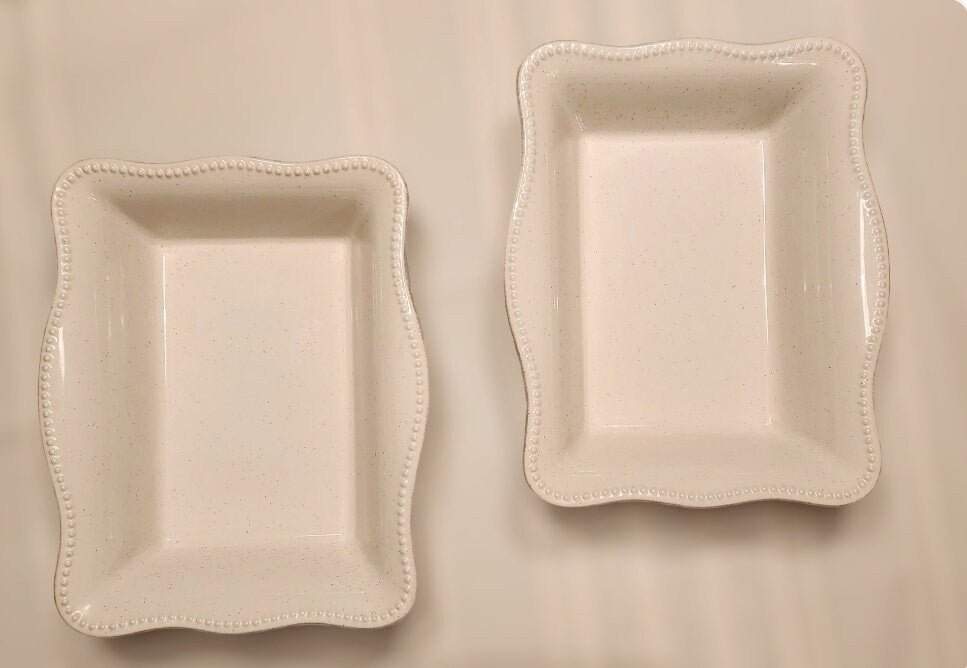 Bico Brand Scalloped Edge Stoneware Bakers Casserole Bakeware Serving Dishes ~ Set of Two - Timeless Treasures Emporium1