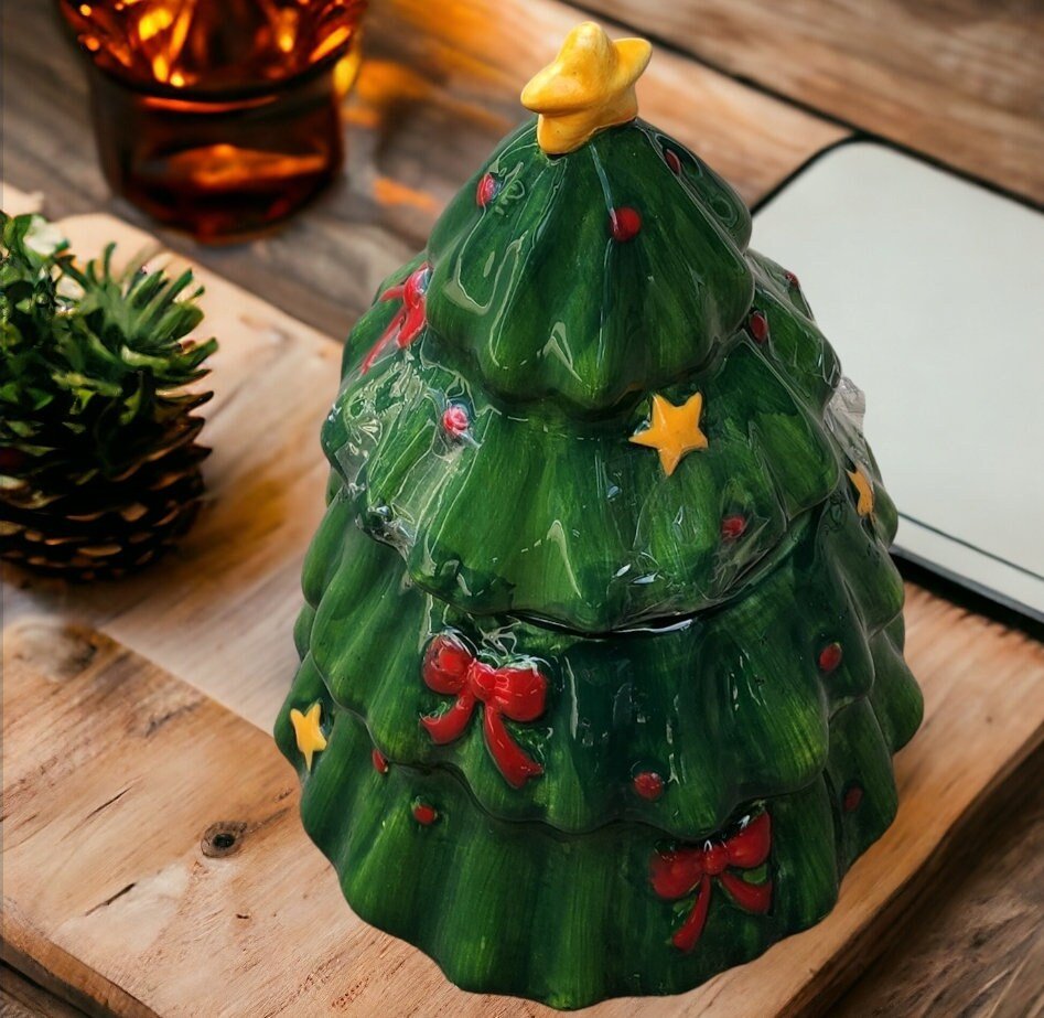 Collectible Green Christmas Tree Themed Ceramic Cookie Jar ~ 11.5" - Timeless Treasures Emporium1