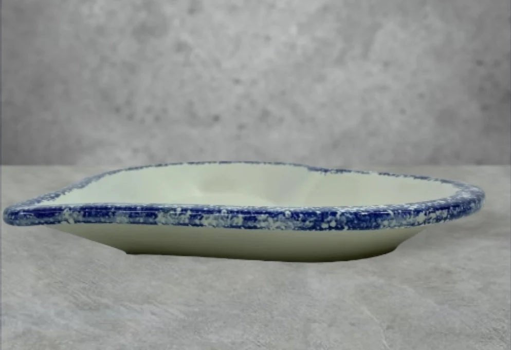 Cookin' The American Way Blue Sponge Country Heart Shaped Glazed Ceramic Stoneware Baking Dish Unbranded, Excellent Used Condition ~ 12.5" - Timeless Treasures Emporium1