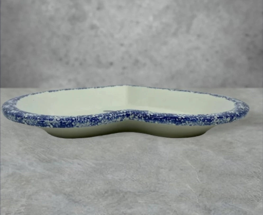 Cookin' The American Way Blue Sponge Country Heart Shaped Glazed Ceramic Stoneware Baking Dish Unbranded, Excellent Used Condition ~ 12.5" - Timeless Treasures Emporium1