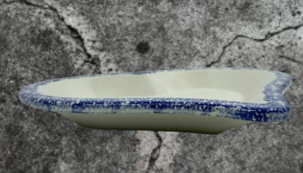 Cookin' The American Way Blue Sponge Country Heart Shaped Glazed Ceramic Stoneware Baking Dish Unbranded, Excellent Used Condition ~ 12.5" - Timeless Treasures Emporium1