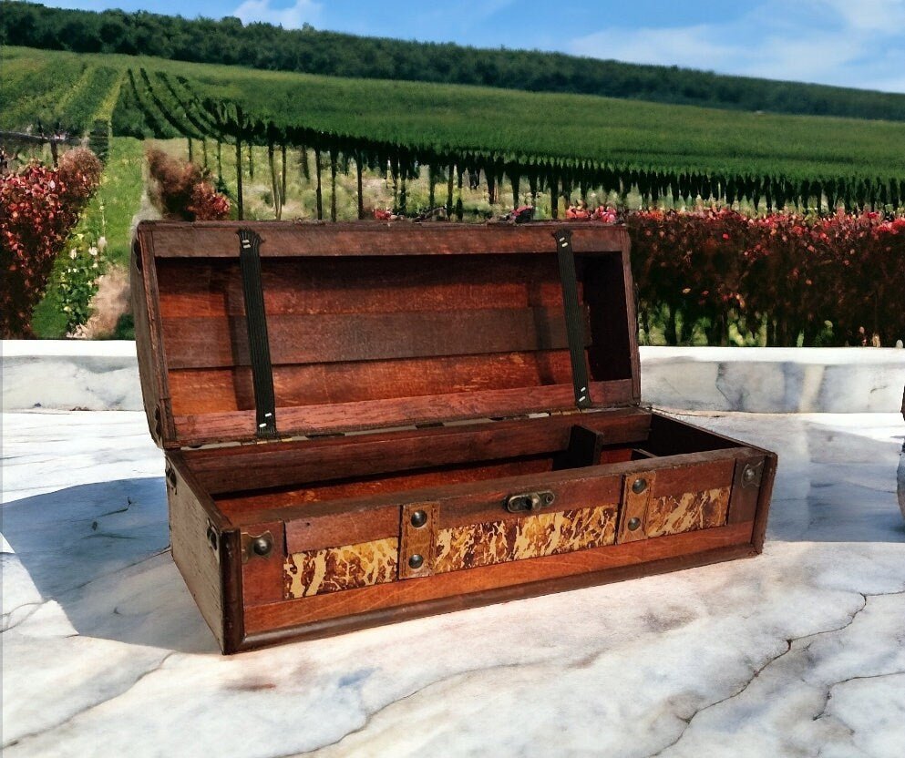 Decorative Distressed/Rustic Old World Wooden Treasure Chest Wine Box - Timeless Treasures Emporium1