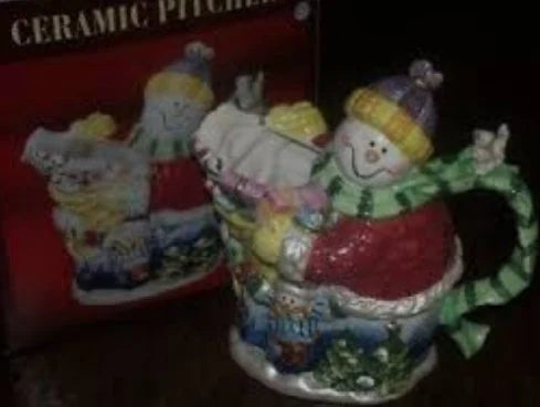 Picture the Winter Wonderland All Season Long with Vintage Snowman Pitcher 9.5"