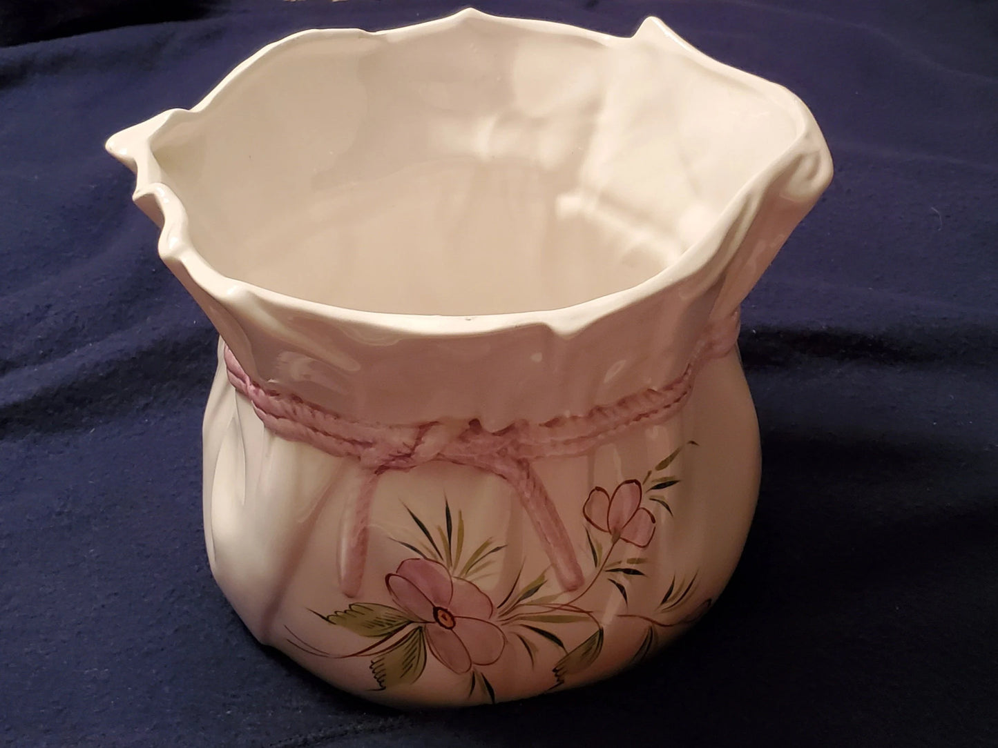Ceramic Paper Bag Planter White with Pink and Green Artwork - Timeless Treasures Emporium1