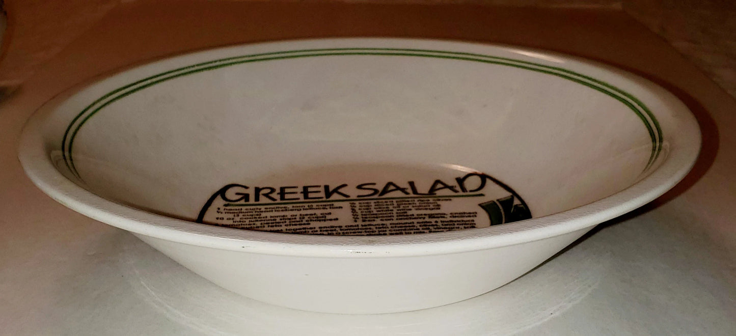 Vintage Ceramic Greek Salad Bowl with Recipe 11.5" x 2.5"