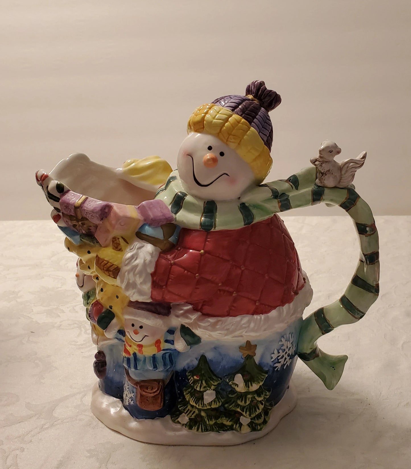 Picture the Winter Wonderland All Season Long with Vintage Snowman Pitcher 9.5"