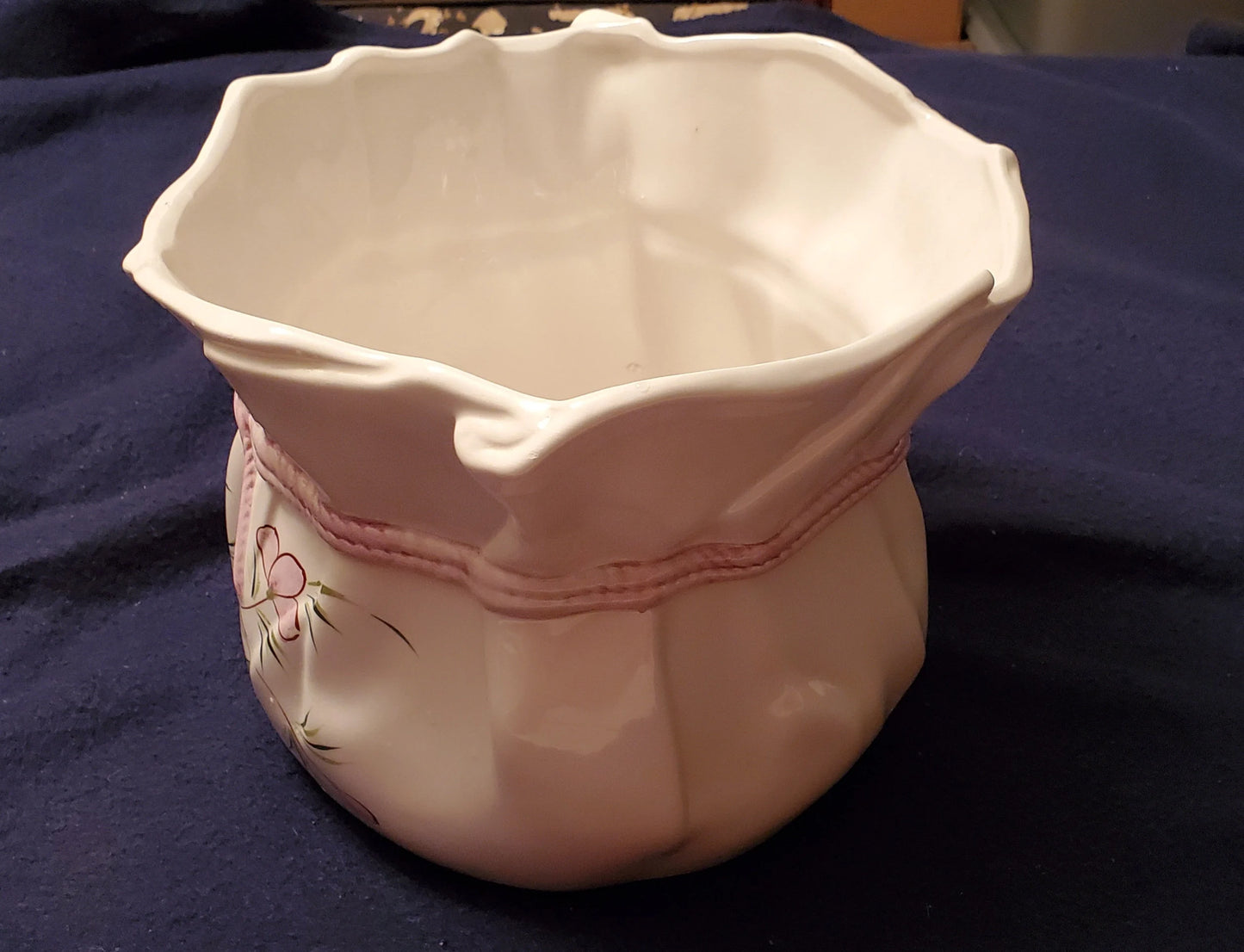 Ceramic Paper Bag Planter White with Pink and Green Artwork - Timeless Treasures Emporium1