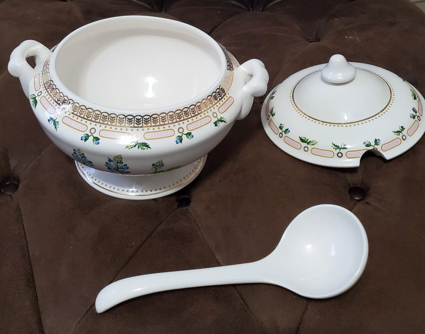 Three Piece Tureen & Lid w/Ladle Hand-Painted Floral Potpourri - Mid-Century by BRIARD, GEORGES - Timeless Treasures Emporium1