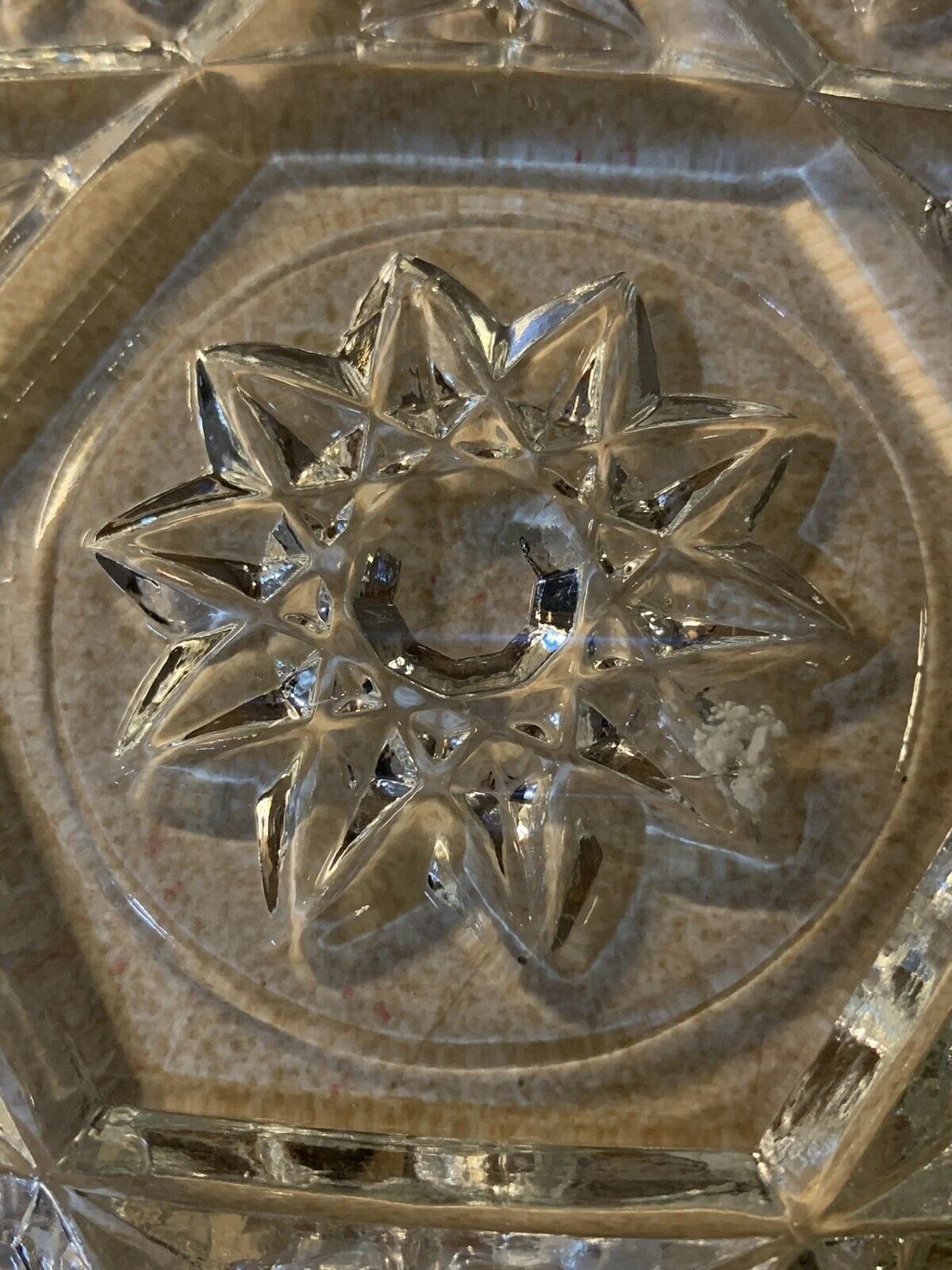Vintage Anchor Hocking Star of David Precut Serving Platter Cake Plate - Clear Cupped Edge, 11"D