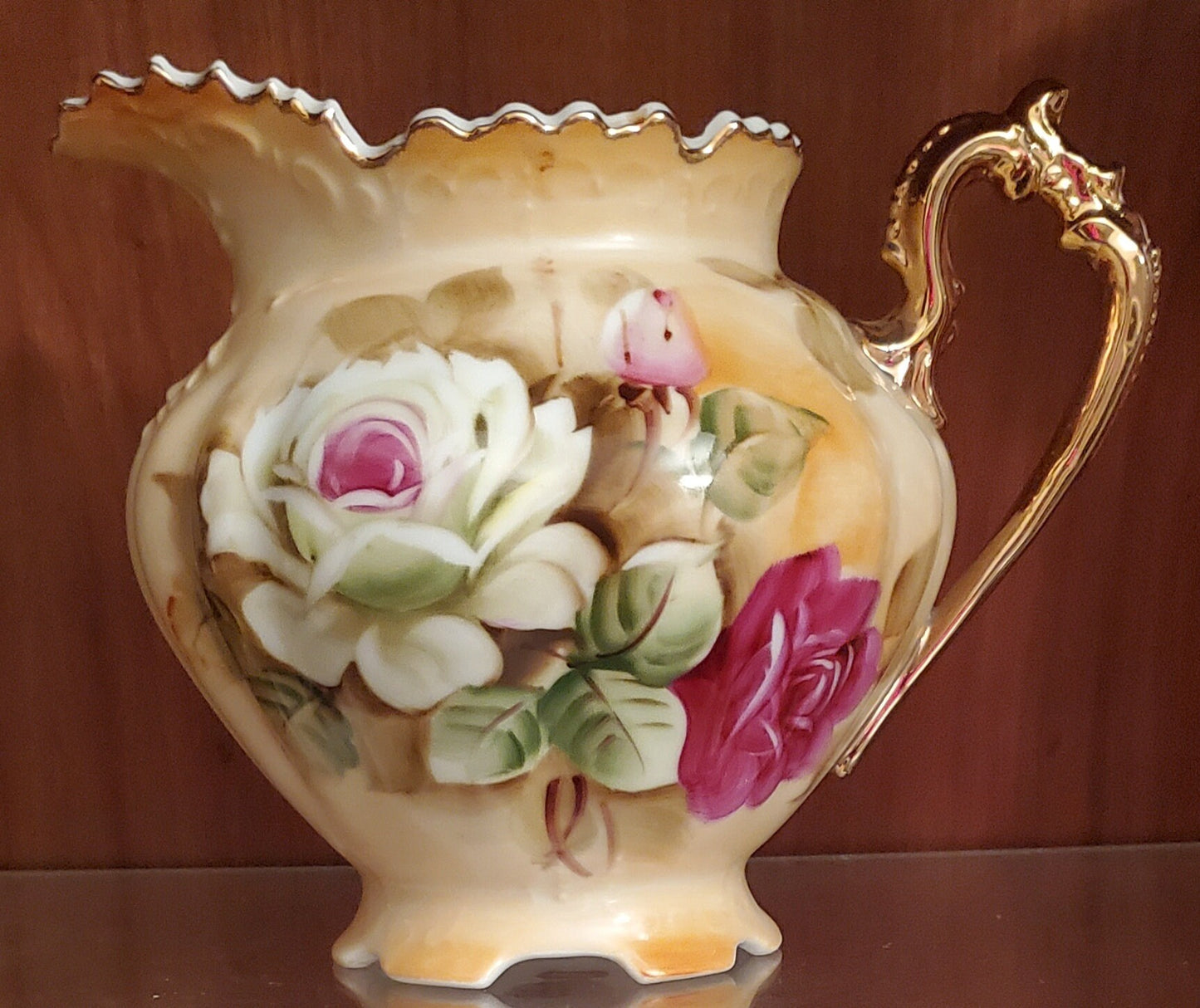 Rare 1950's Lefton China Hand Painted 48oz Heritage Brown Pitcher, #3114