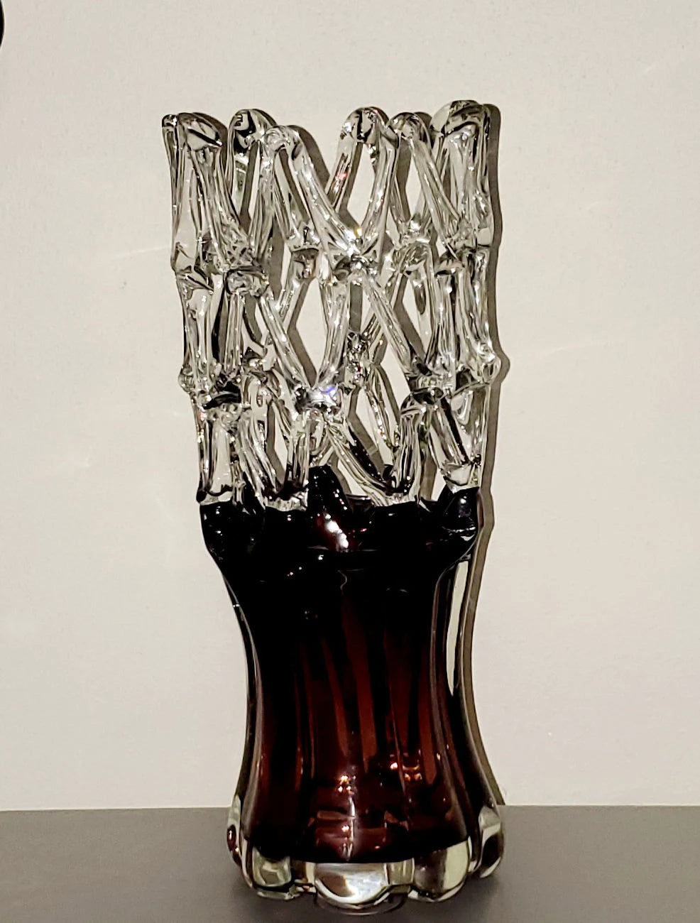Unique Handmade Braided Amethyst/Purple Glass Vase, 12.75"