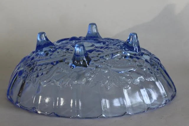 Vintage Indiana Glass Fruit Garland Style Blue Pressed Glass Footed Oval Dish Bowl - Timeless Treasures Emporium1