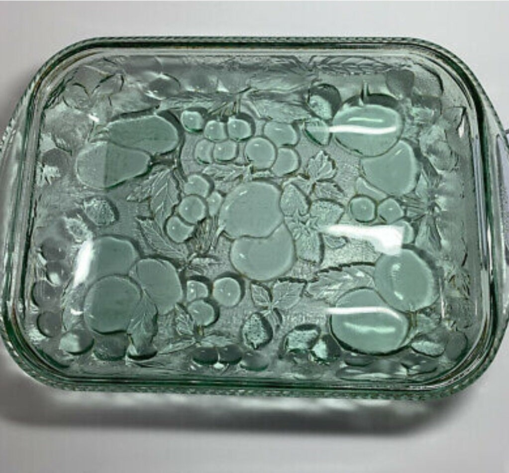 Vintage Green Libbey Glass Orchard Fruit Casserole Baking Dish 12" X 9" - Oven-Proof - Timeless Treasures Emporium1