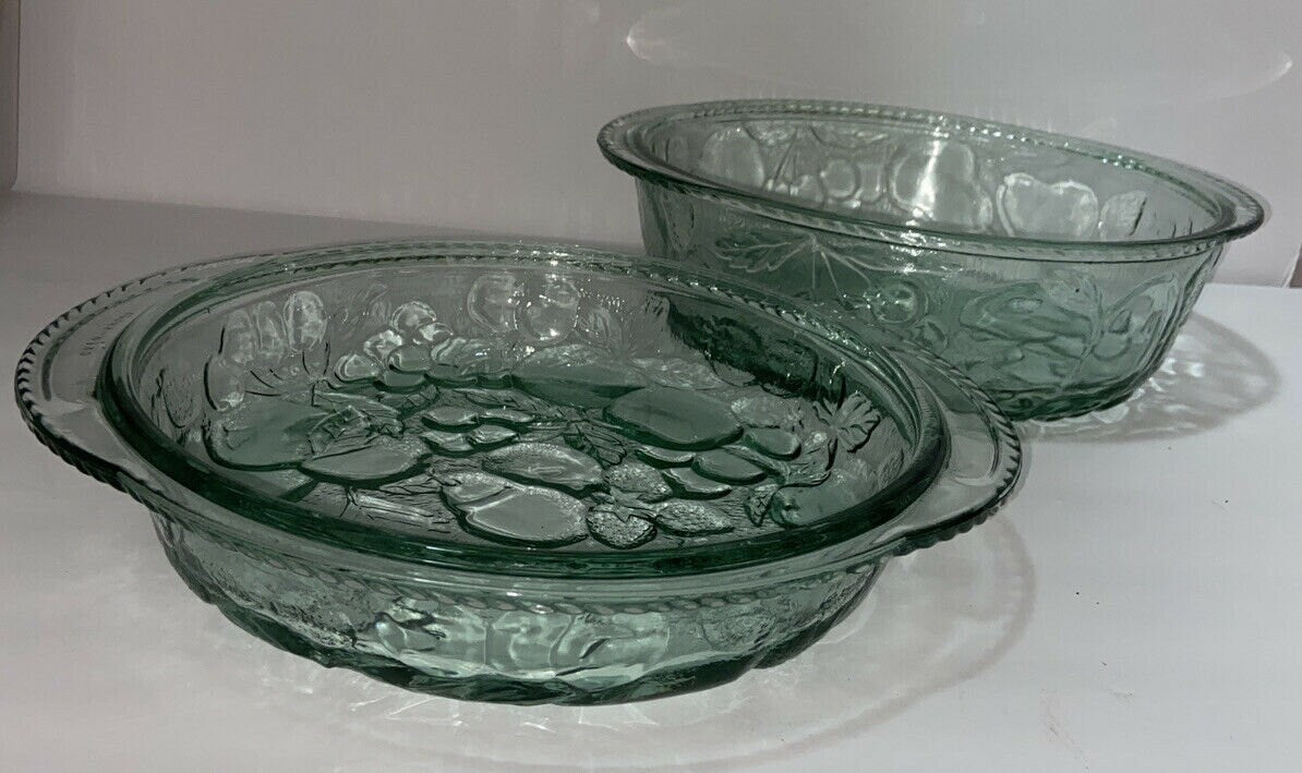 Libbey 3-Qt Orchard Fruit Green Casserole with Pie Plate with Lid - Timeless Treasures Emporium1