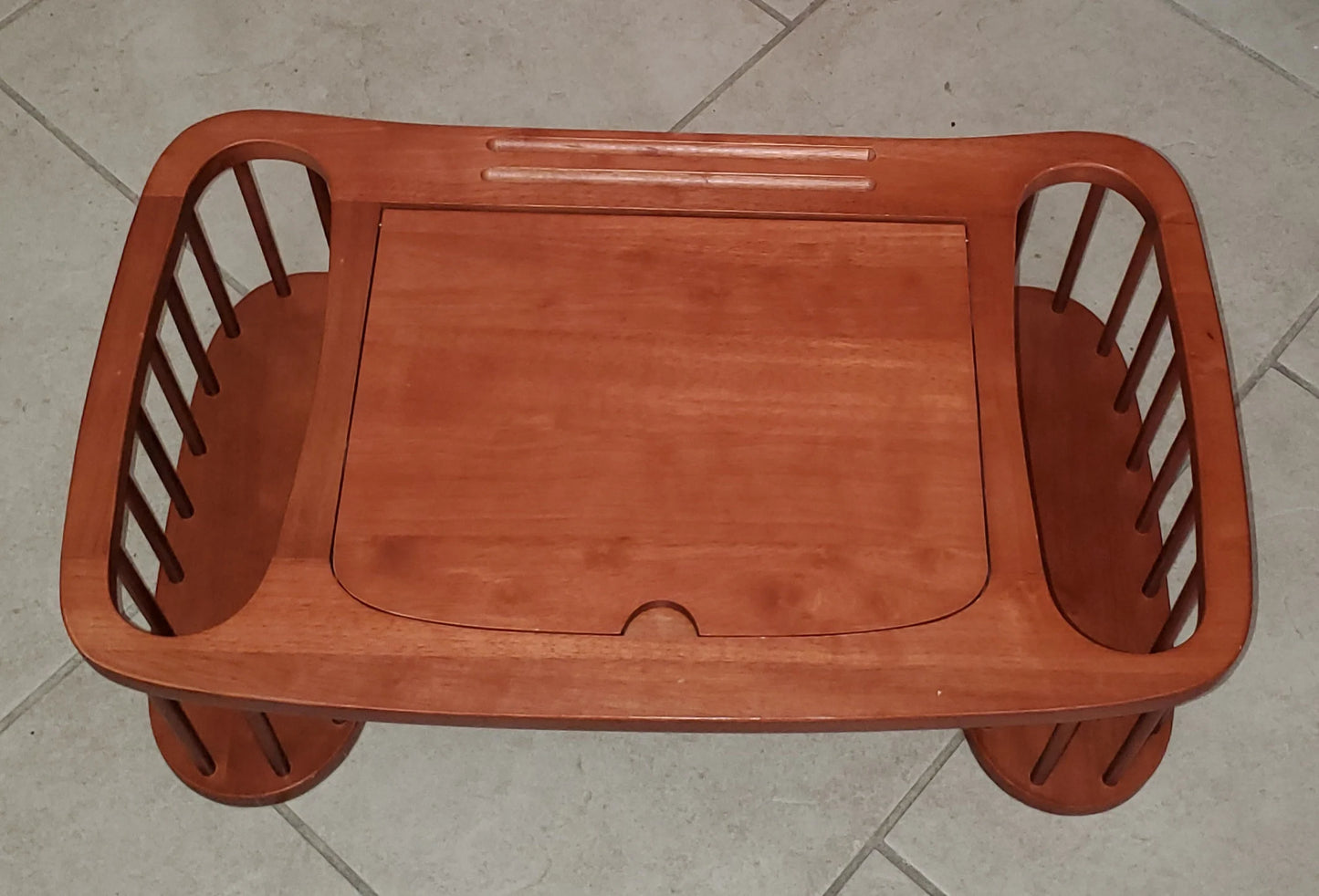 Lg Sturdy Solid Wood Breakfast in Bed Tray Reading Table With Spindles Side Storage/Book Magazine Holders - Timeless Treasures Emporium1