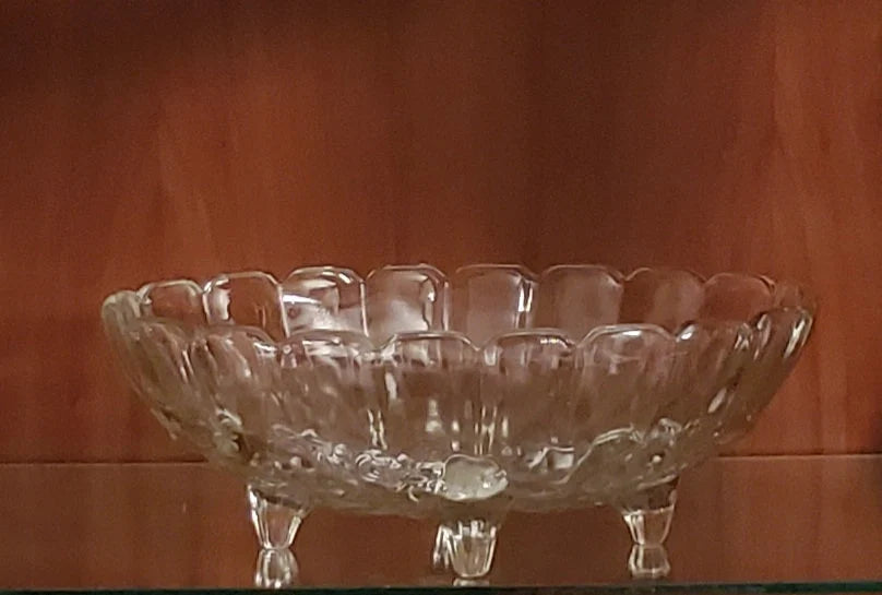 Vintage Indiana Glass Clear Oval Footed Centerpiece Harvest Grape Fruit Bowl - Timeless Treasures Emporium1