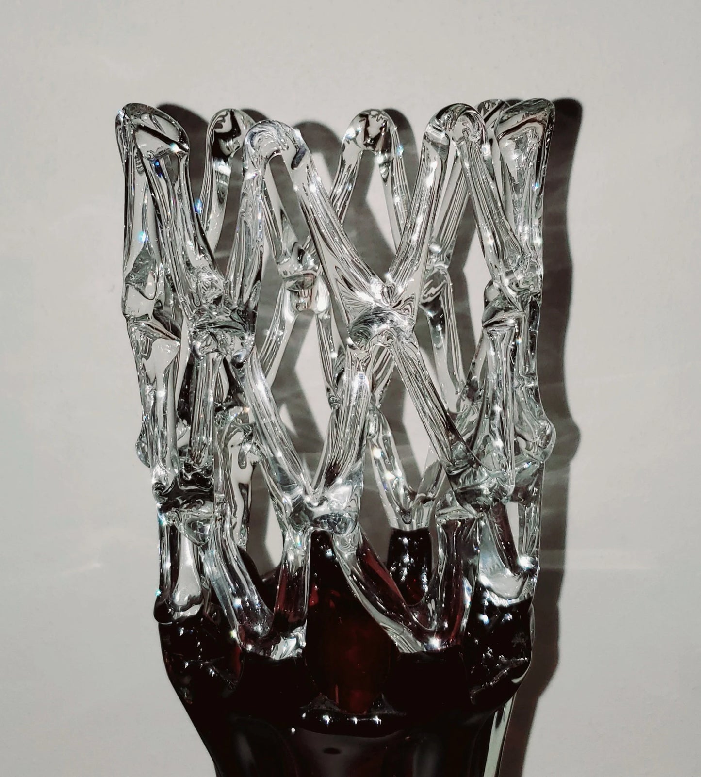 Unique Handmade Braided Amethyst/Purple Glass Vase, 12.75"