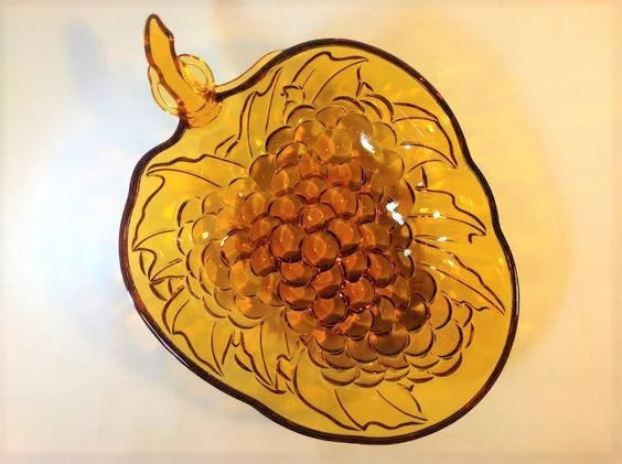 Vintage Large Indiana Glass Amber Grape Shaped Bowl - Fruit Bowl