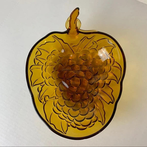 Vintage Large Indiana Glass Amber Grape Shaped Bowl - Fruit Bowl
