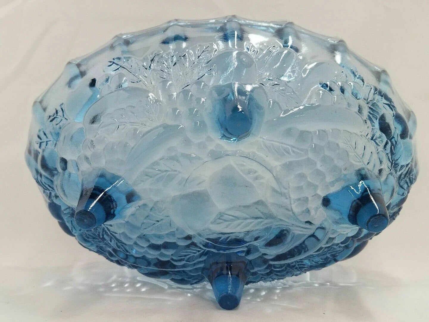 Vintage Indiana Glass Fruit Garland Style Blue Pressed Glass Footed Oval Dish Bowl - Timeless Treasures Emporium1