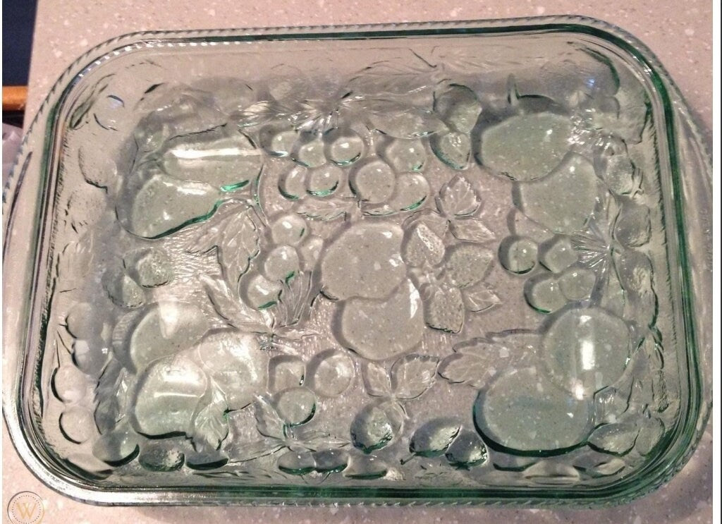 Vintage Green Libbey Glass Orchard Fruit Casserole Baking Dish 12" X 9" - Oven-Proof - Timeless Treasures Emporium1