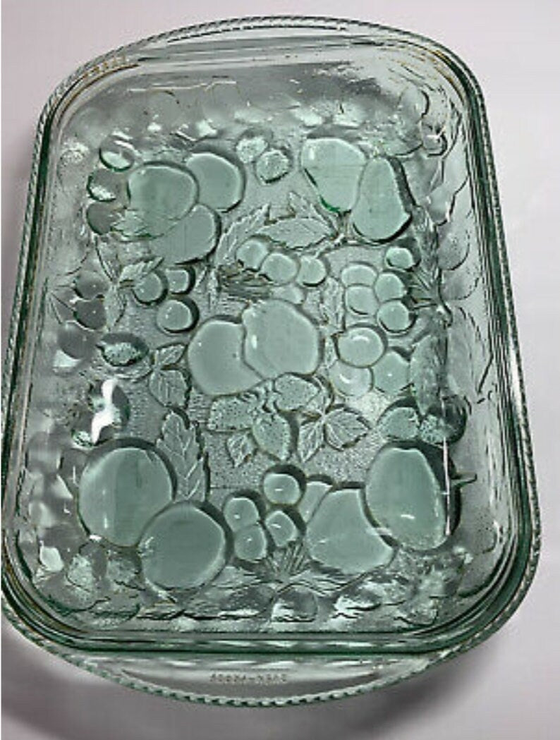 Vintage Green Libbey Glass Orchard Fruit Casserole Baking Dish 12" X 9" - Oven-Proof - Timeless Treasures Emporium1