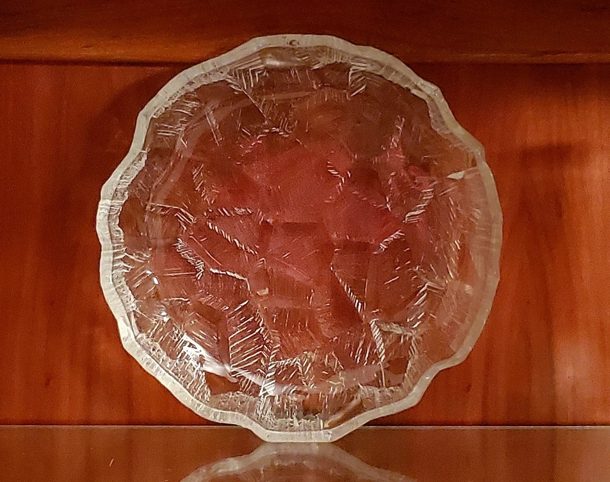 Vintage 70’s Hoya Crystal Japan Textured Decorative 11” Frosted Cracked Ice Glass Cake Server/Platter
