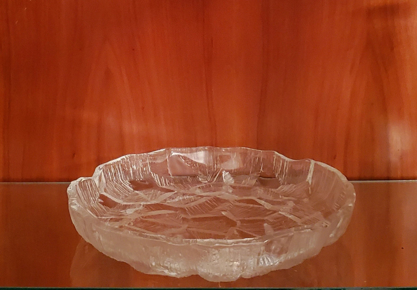 Vintage 70’s Hoya Crystal Japan Textured Decorative 11” Frosted Cracked Ice Glass Cake Server/Platter
