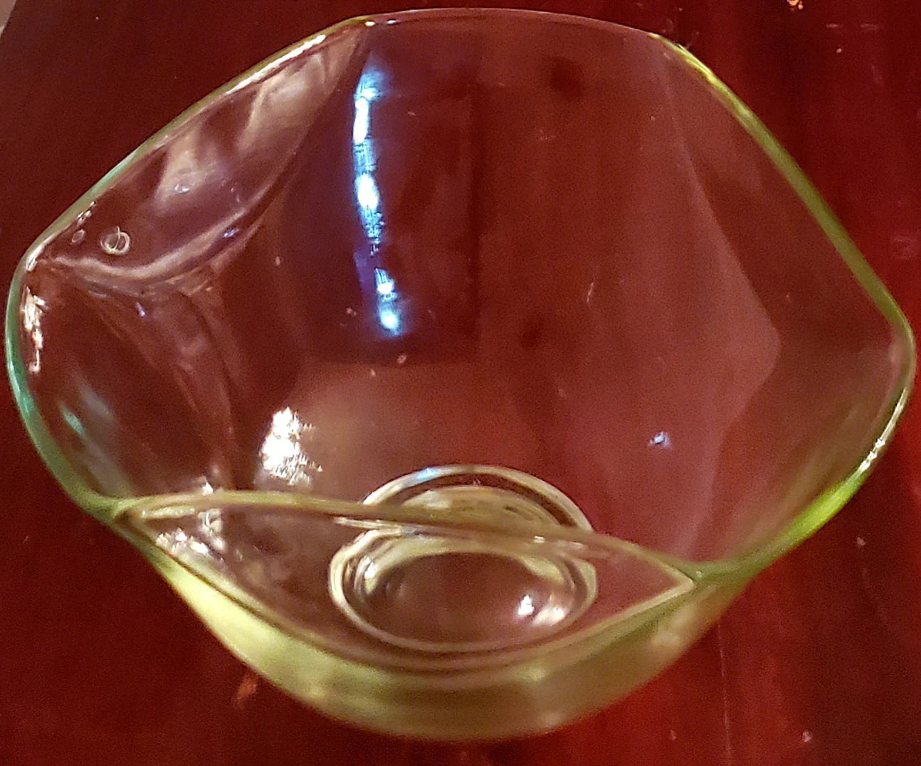 Vintage Clear Glass Scalloped/Flared Triangular Shaped Anchor Hocking Wavy Rim Serving Bowl ~ 10 1/4"