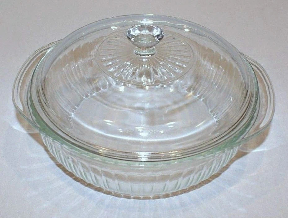 Vintage Pyrex Ribbed Covered Casserole Clear Glass 2 Qt - 024-S - Timeless Treasures Emporium1