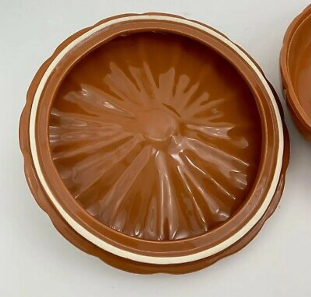 Vintage JCPenny Home Ceramic Pumpkin 10" Plate/Keeper Serving Baking Pan/Dish with Lid/Cover - Timeless Treasures Emporium1