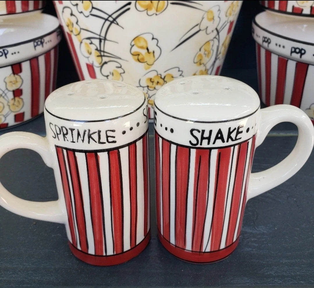Popcorn For Four (4) Ceramic Bowls, 7 Piece Set, Including Shakers by Tabletops Unlimited