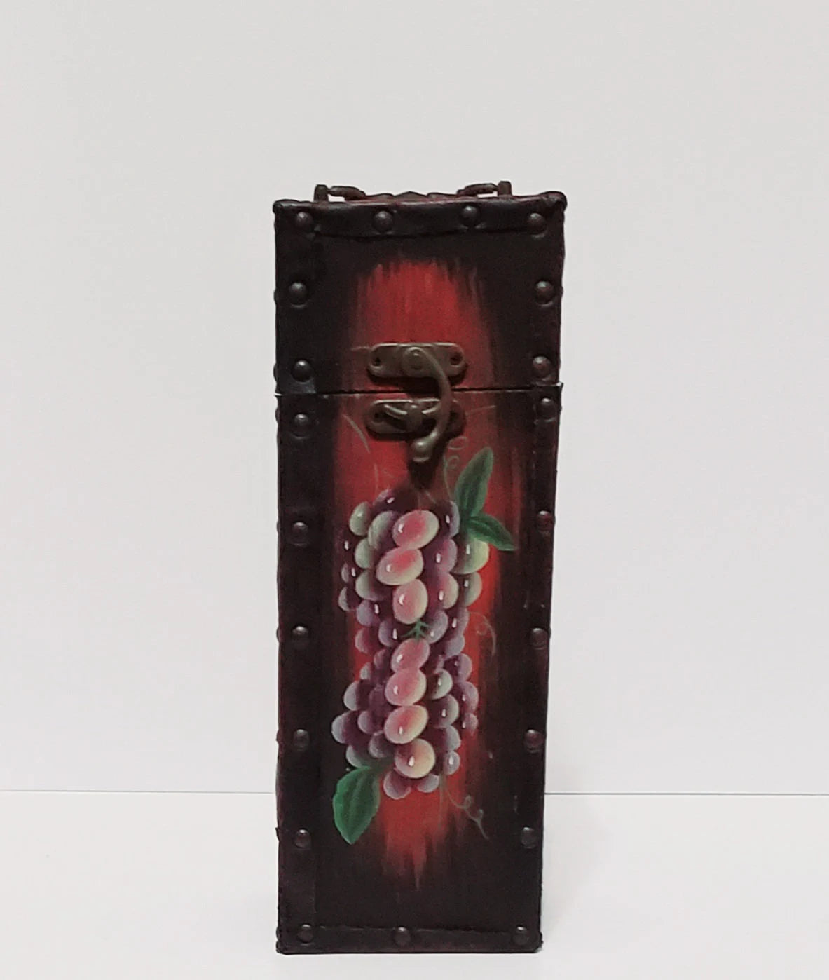 Wood Wine Bottle Case / Box Container Brass Handle Swing Clasp Purple Grape ~ 12" - Timeless Treasures Emporium1