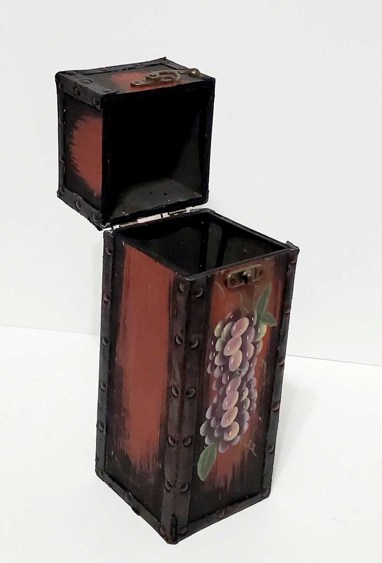 Wood Wine Bottle Case / Box Container Brass Handle Swing Clasp Purple Grape ~ 12" - Timeless Treasures Emporium1