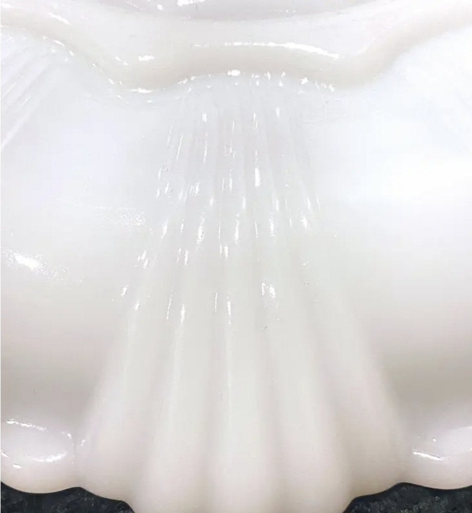 Vintage Milk Glass Three (3) Section Serving Plate Canapé Dish with Gilded Rim Gold Rim ~ 10”D x 1”T - Timeless Treasures Emporium1