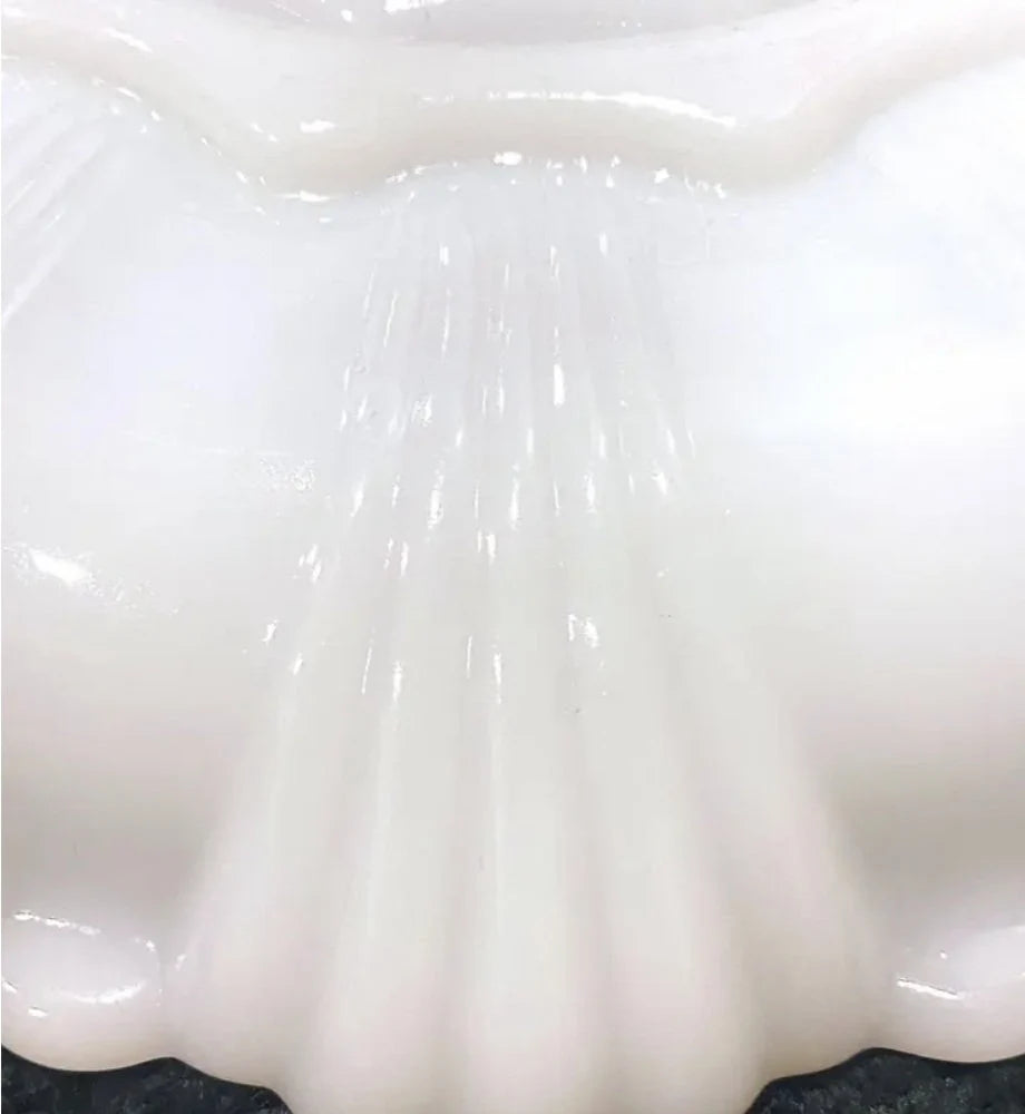 Vintage Milk Glass Three (3) Section Serving Plate Canapé Dish with Gilded Rim Gold Rim ~ 10”D x 1”T - Timeless Treasures Emporium1