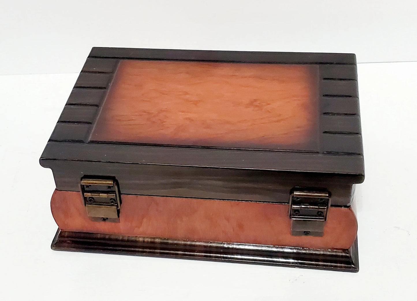 Vintage Lacquered Two-Toned Velvet-Lined Wooden Keepsake Box ~ 9" - Timeless Treasures Emporium1