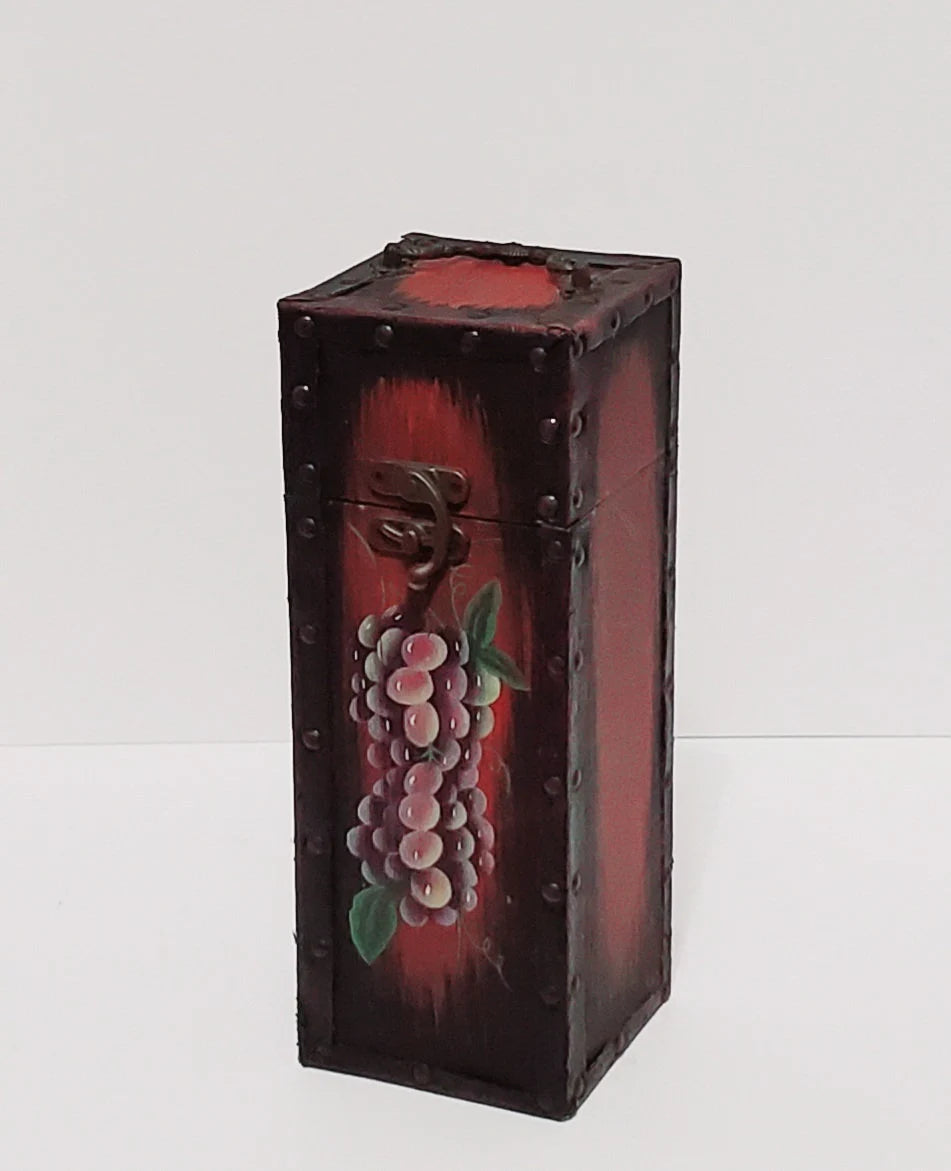 Wood Wine Bottle Case / Box Container Brass Handle Swing Clasp Purple Grape ~ 12" - Timeless Treasures Emporium1