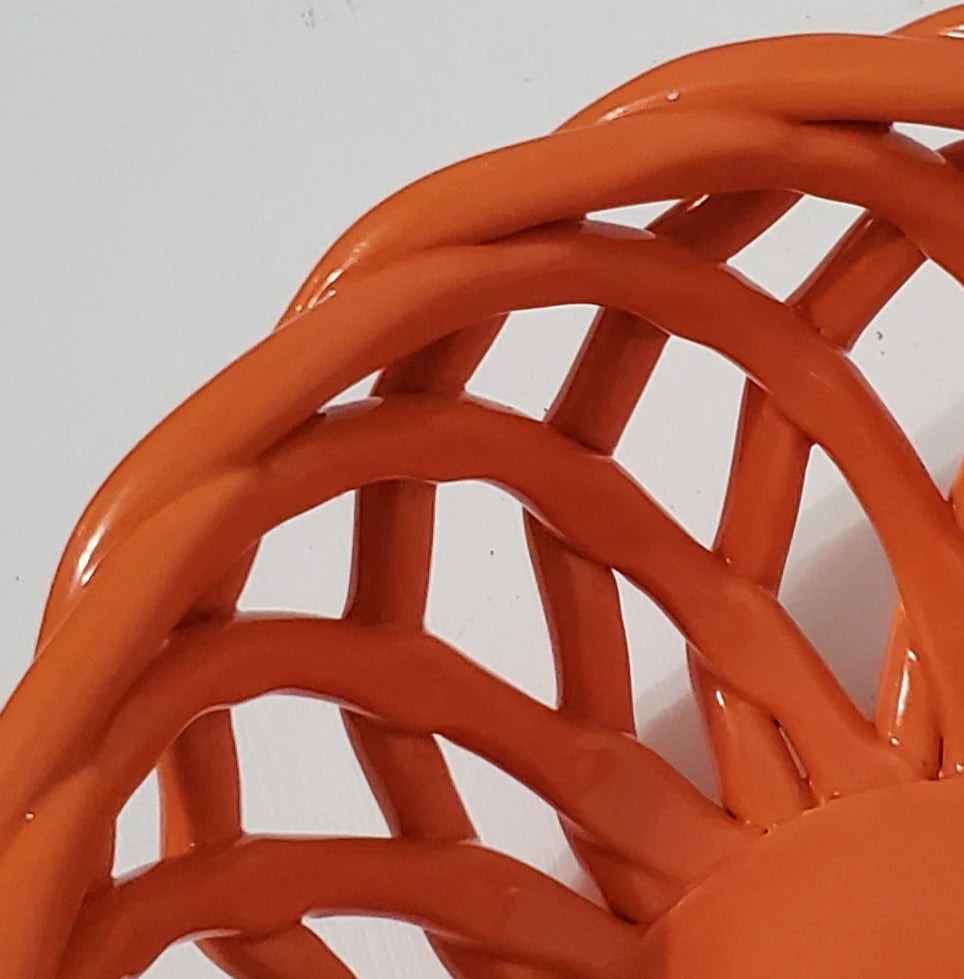 Orange Porcelain Open Weave Woven Ceramic Decorative Lattice Fruit Bread Bowl Basket, ROUND ~ 10"D x 5"H - Timeless Treasures Emporium1