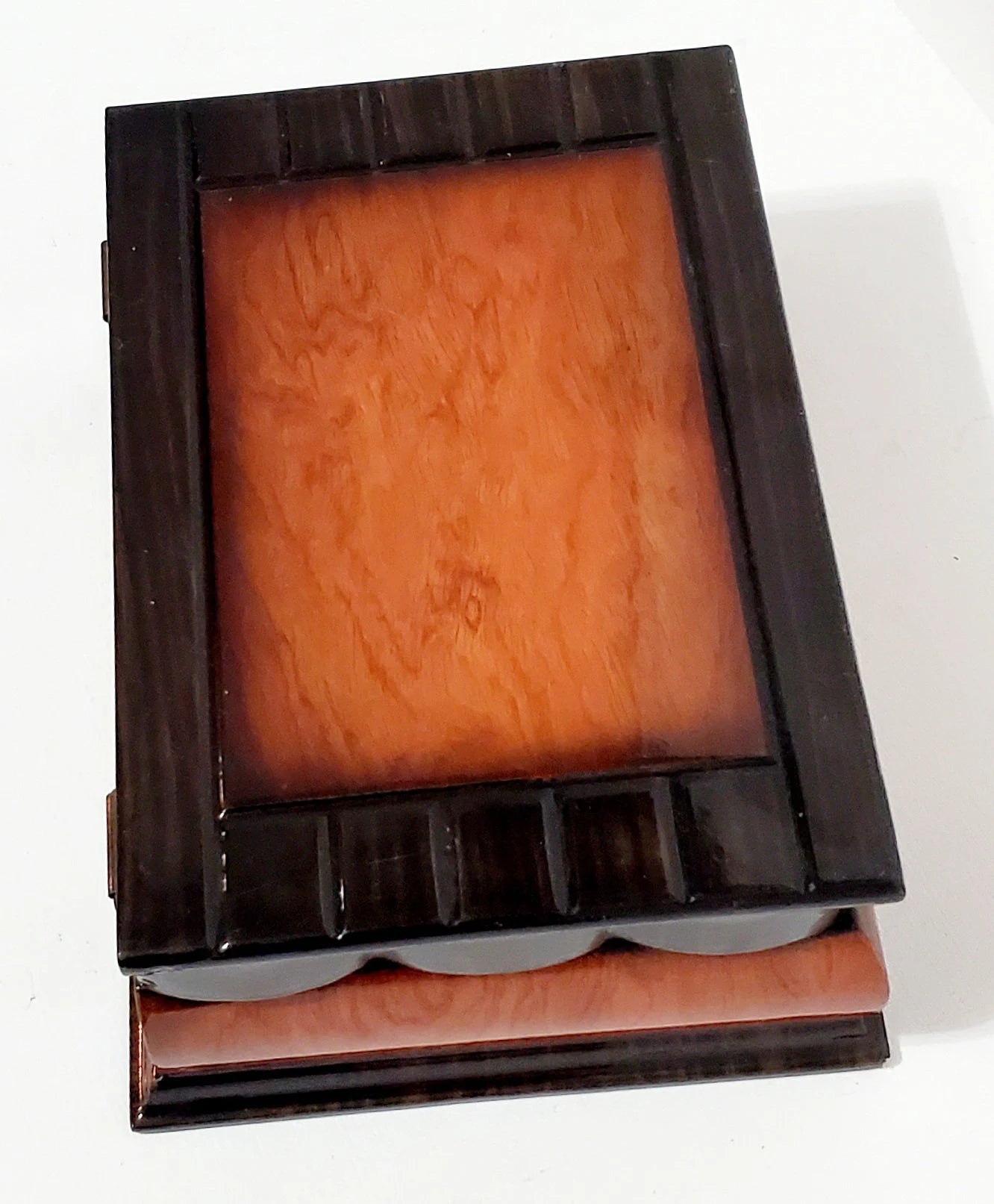 Vintage Lacquered Two-Toned Velvet-Lined Wooden Keepsake Box ~ 9" - Timeless Treasures Emporium1