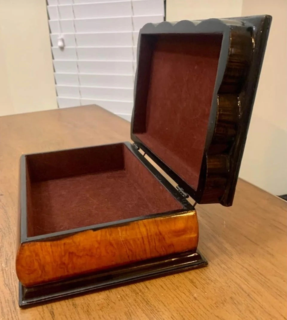 Vintage Lacquered Two-Toned Velvet-Lined Wooden Keepsake Box ~ 9" - Timeless Treasures Emporium1