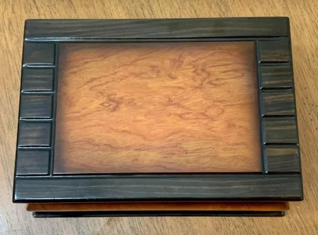 Vintage Lacquered Two-Toned Velvet-Lined Wooden Keepsake Box ~ 9" - Timeless Treasures Emporium1