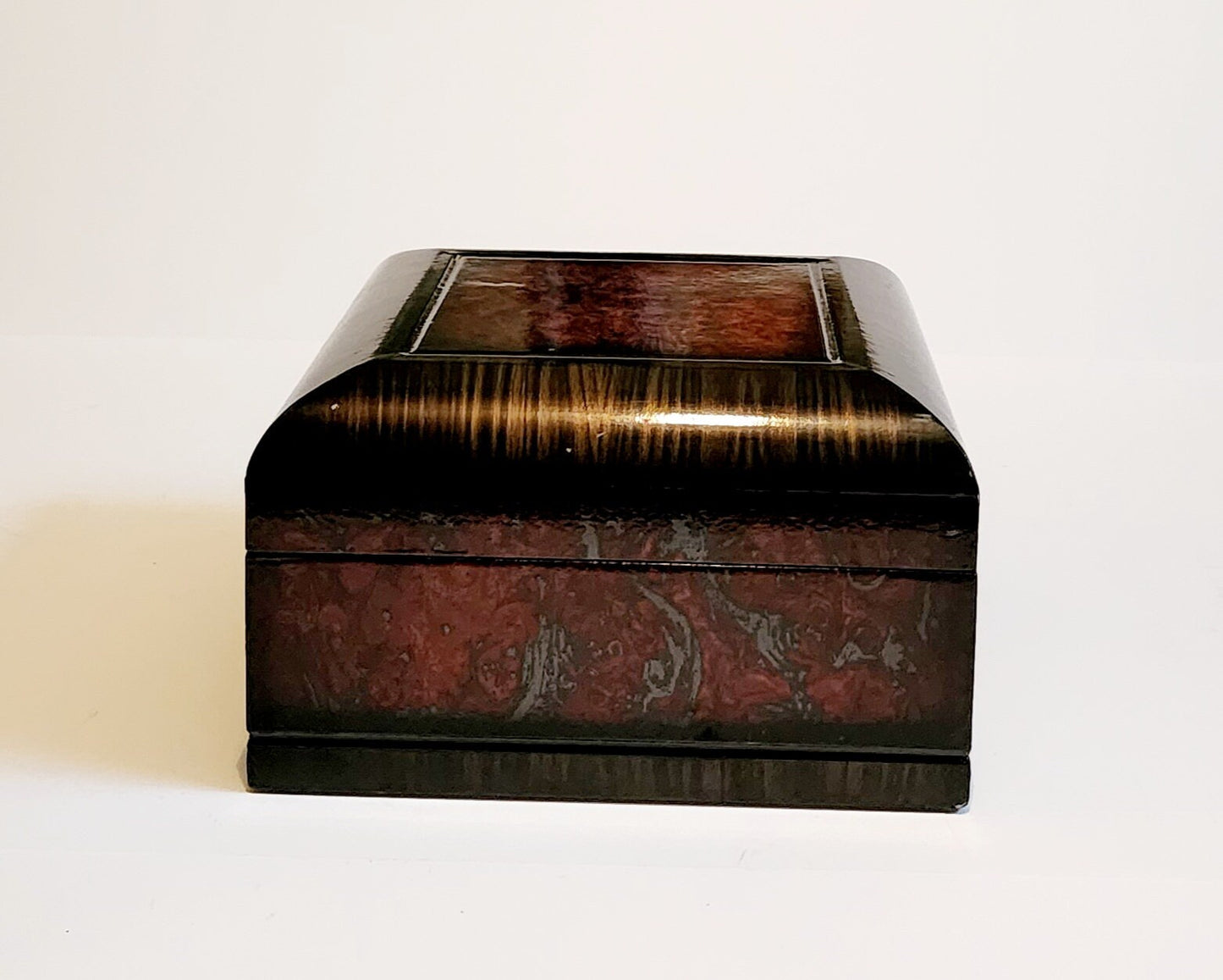 Vintage Lacquered Two-Toned Velvet-Lined Wooden Keepsake Box ~ 9"