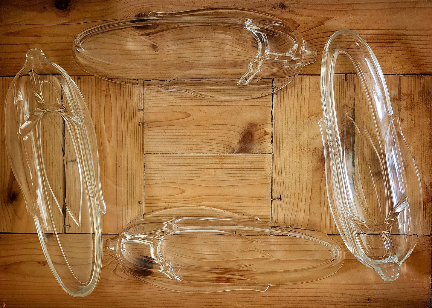 Vintage Pressed Clear Glass Corn on the Cob Plates/Dishes/Holders, Set of 4 - Timeless Treasures Emporium1