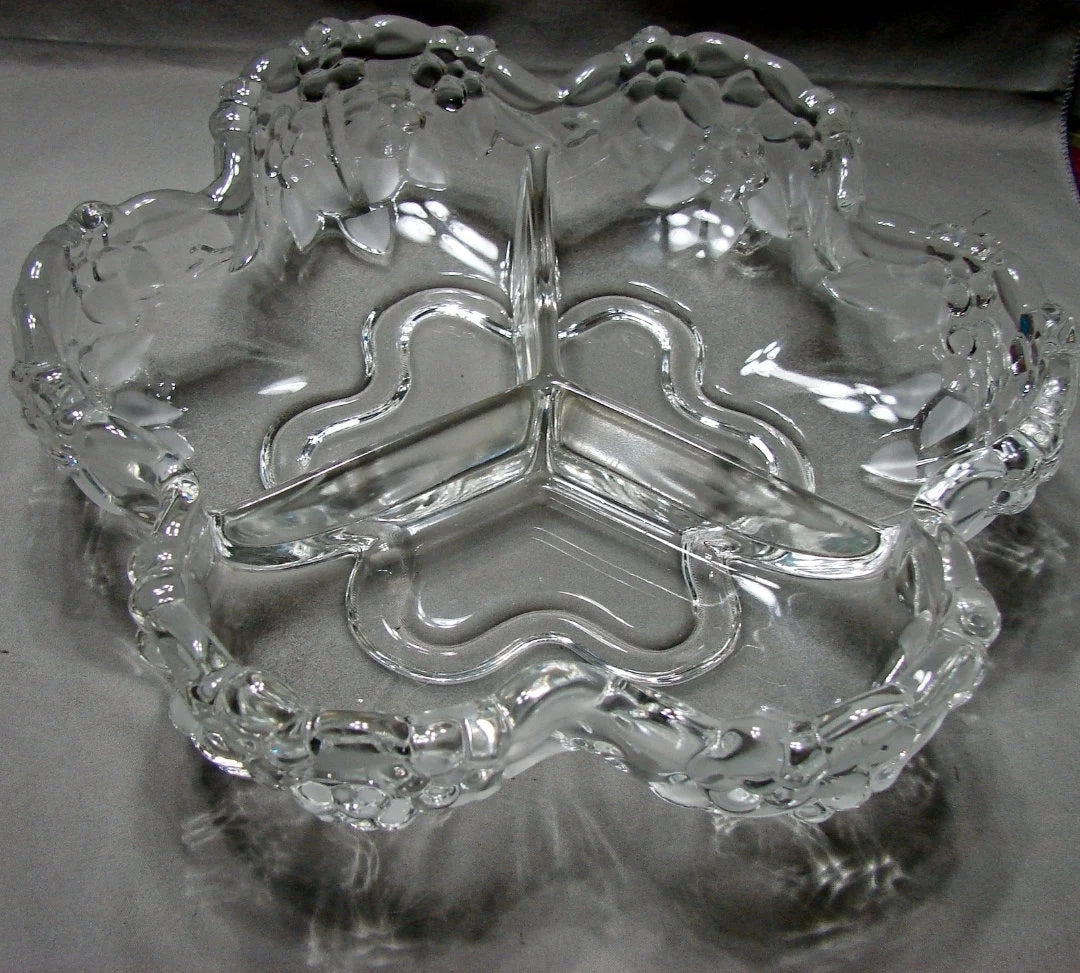 Vintage Naturel Mikasa Walther Sectional Glass Bowl Carmen Germany & Clear Glass Serving Bowl /Dish ~ 10.5" - Timeless Treasures Emporium1